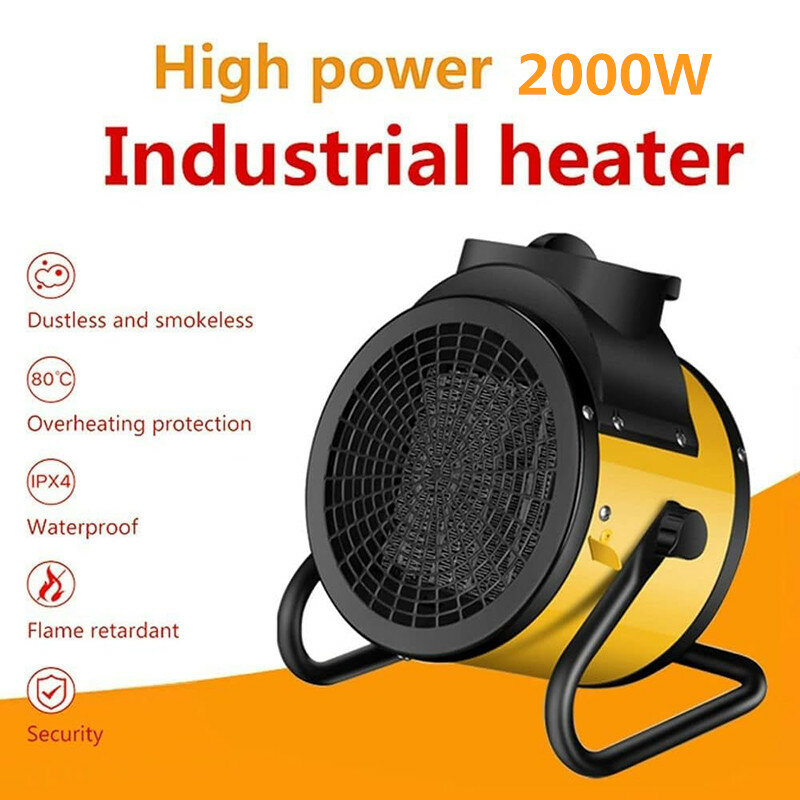 Portable Electric Space Heater EU Plug 2000W Heater With Thermostat Heating and Fan Mode for Home Bedroom Office